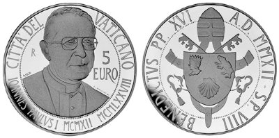 Ватикан, 5 евро 2012 год, 100 лет Иоанну Павлу I, ПРУФ