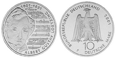 Германия, 10 марок 2001 год, Альберт Лорцинг