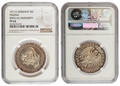 Пруссия, 3 марки 1911 год, NGC PF64