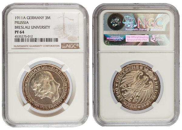Пруссия, 3 марки 1911 год, NGC PF64