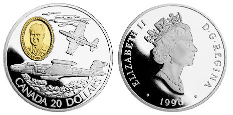 Канада 20 долларов 1996 год Истребитель CF-100 Canuck ПРУФ