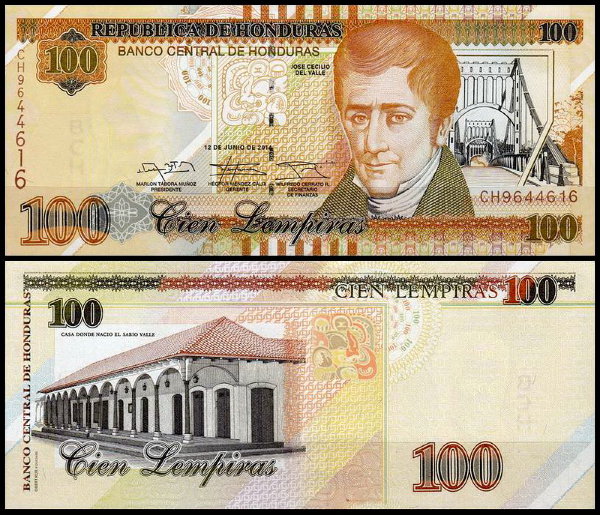 Гондурас 100 лемпир 2012-2016 (UNC Pick 102)
