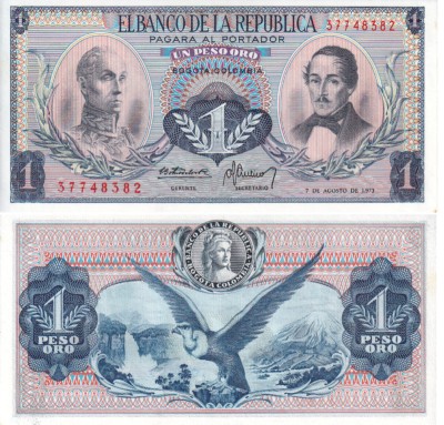 Колумбия 1 песо 1973 (AUNC Pick 404e)