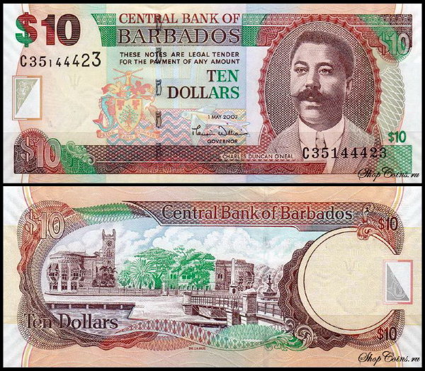 Барбадос 10 долларов 2007 (UNC Pick 68)
