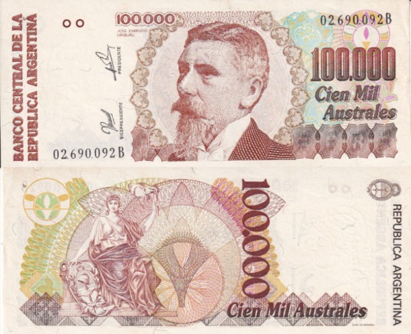 Аргентина 100000 песо 1991 (UNC Pick 337) 