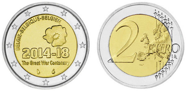 Бельгия, 2 евро 2014 год, 100 лет начала Первой Мировой войны