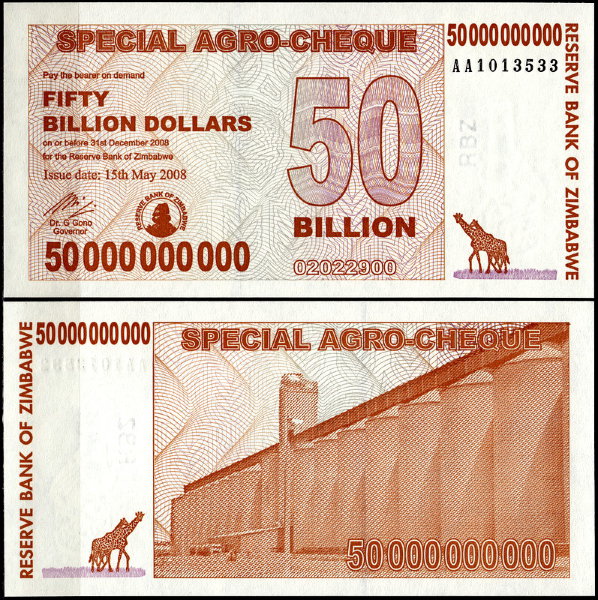 Зимбабве 50 000 000 000 долларов 2008 (UNC Pick 63)