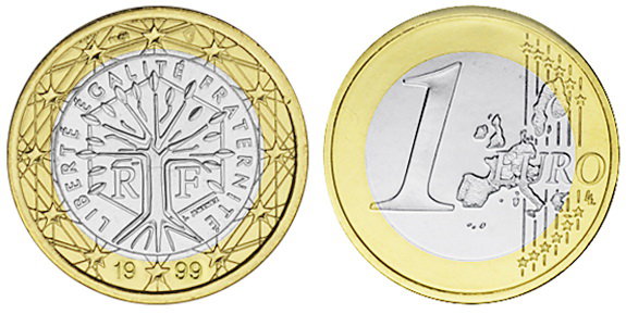 Франция, 1 евро 1999 (UNC, биметалл)