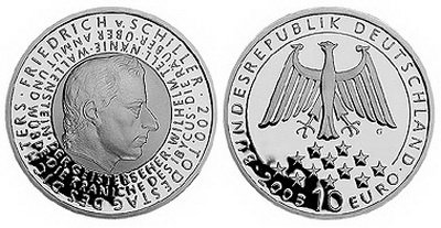 Германия, 10 евро 2005 G (PROOF) 200 лет со дня смерти Фридриха фон Шиллера