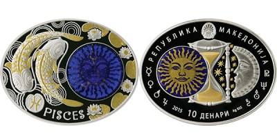 Македония, 10 динар 2015 год, рыбы