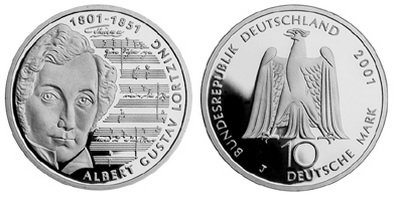 Германия, 10 марок 2001 год, Альберт Лорцинг, ПРУФ