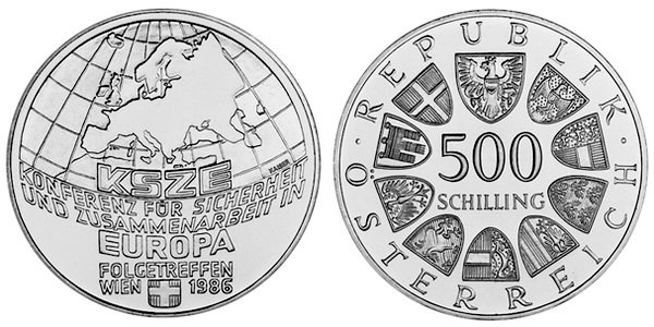 Австрия, 500 шиллингов 1986 год, Конференция ОБСЕ в Вене
