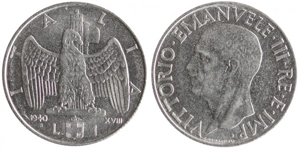 Италия, 1 лира 1940 год, UNC