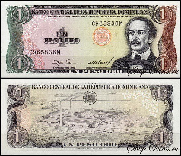 Доминикана 1 песо 1984-1988 (UNC Pick 126)