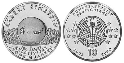 Германия, 10 евро 2005 J (UNC) 100-летие Теории относительности Эйнштейна