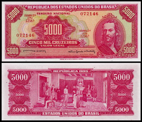 Бразилия 5000 крузейро 1964 (UNC Pick 182b) PMG66