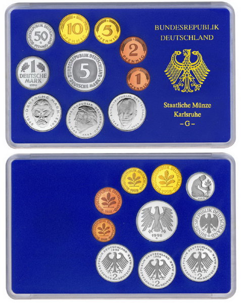 ФРГ, Набор монет 1998G года, ПРУФ