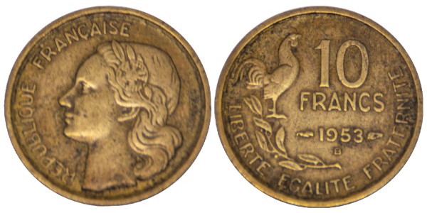 Франция, 10 франков 1953 год