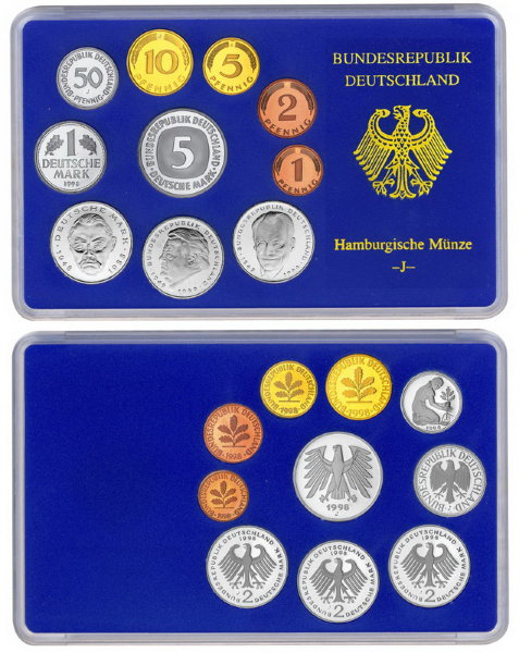 ФРГ, Набор монет 1998J года, ПРУФ