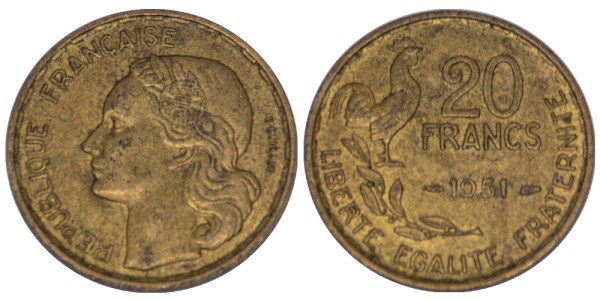 Франция, 20 франков 1951 год