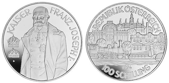 Австрия, 100 шиллингов 1994 год, Франц Иосиф I, ПРУФ
