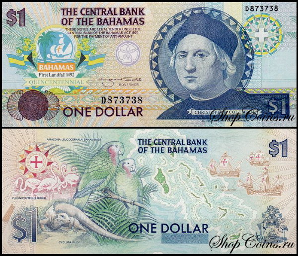 Багамские острова 1 доллар 1992 (UNC Pick 50)