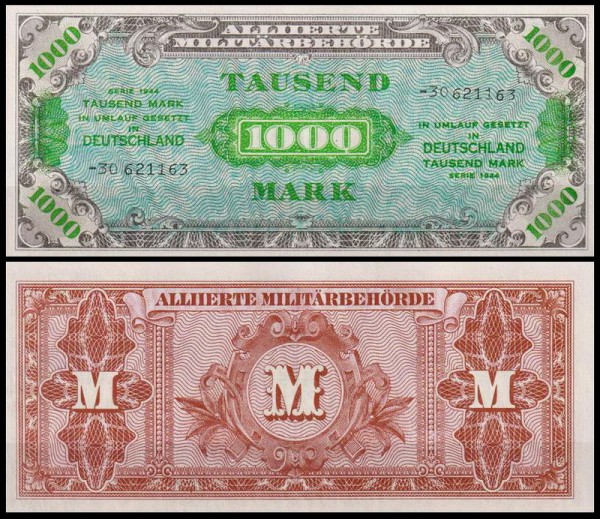 Германия 1000 марок 1944 UNC P.198 Номер 8 цифр