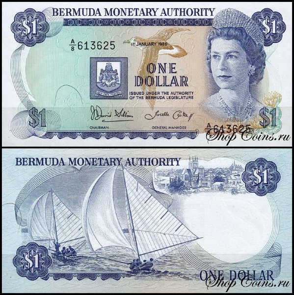 Бермудские острова 1 доллар 1986 (UNC Pick 28c)