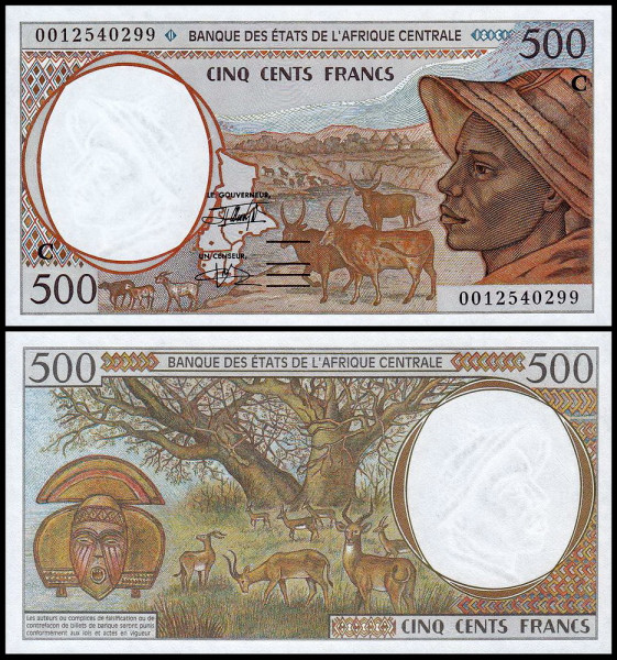Центральная Африка - Конго 500 франков 1993-2002 (UNC Pick 101C)
