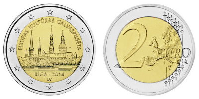 Латвия, 2 евро 2014 год, Рига - культурная столица Европы