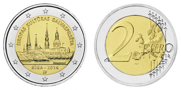 Латвия, 2 евро 2014 год, Рига - культурная столица Европы