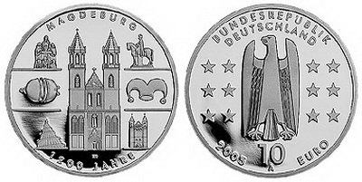 Германия, 10 евро 2005 A (PROOF) 1200-летие города Магдебург