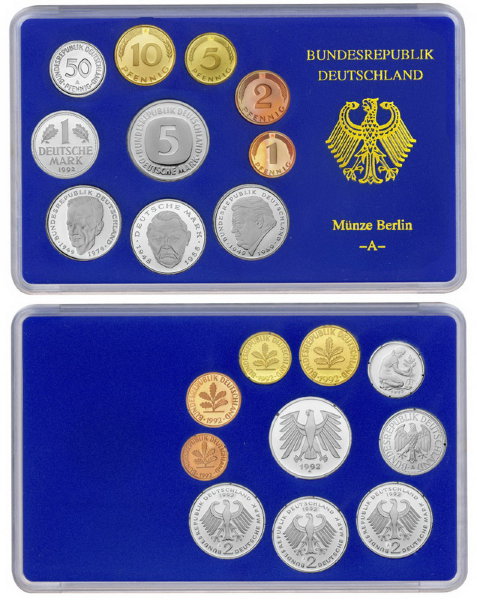 ФРГ, Набор монет 1992A года, ПРУФ