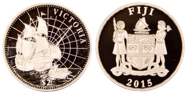 Фиджи, 2 доллара 2015 год, Линейный корабль - Victoria