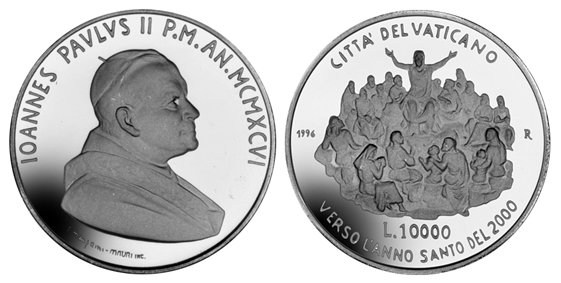Ватикан, 10000 лир 1996 год, Проповедь Иисуса, ПРУФ