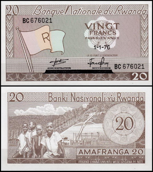 Руанда 20 франков 1976 (UNC Pick 6e)