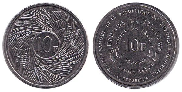 Бурунди, 10 франков 2011 год