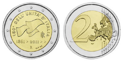 Италия, 2 евро 2011 год, 150 лет объединения Италии