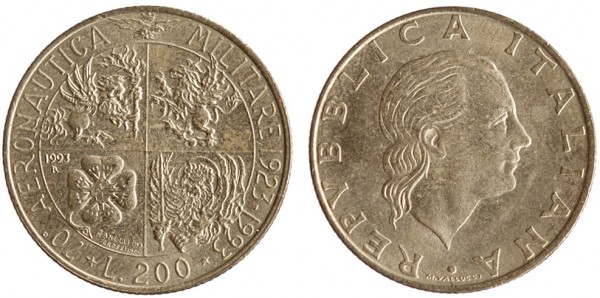 Италия, 200 лир 1993 год, UNC