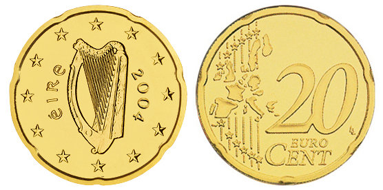 Ирландия, 20 центов 2004 (UNC, латунь)