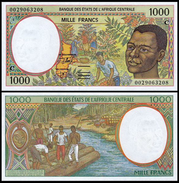 Центральная Африка - Конго 1000 франков 1993-2002 (UNC Pick 102C)