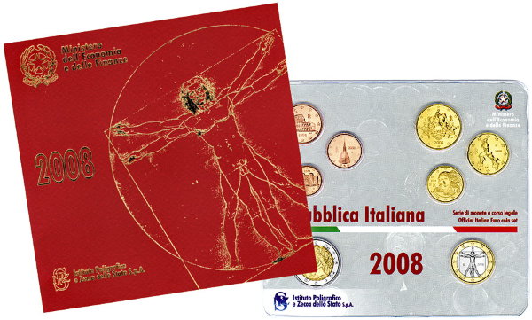 Италия, Набор монет 2008 года (буклет)