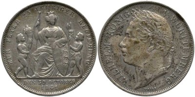 Вюртемберг 1 гульден 1841 25 лет правления, Вильгельм I (1816-1864)