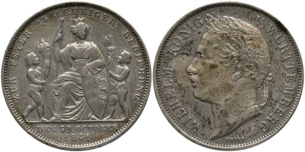 Вюртемберг 1 гульден 1841 25 лет правления, Вильгельм I (1816-1864)