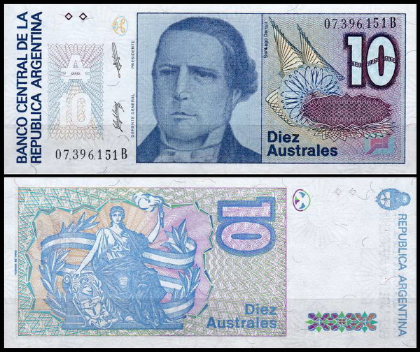 Аргентина 10 аустралей 1985-1989 (UNC Pick 325b)
