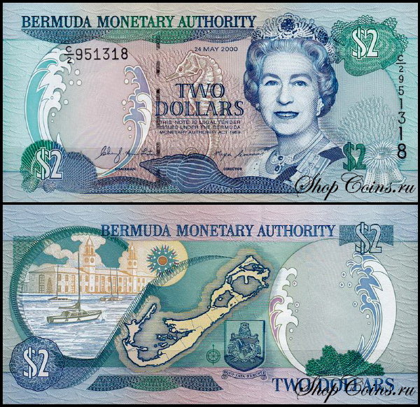 Бермудские острова 2 доллара 2000 (UNC Pick 50a)