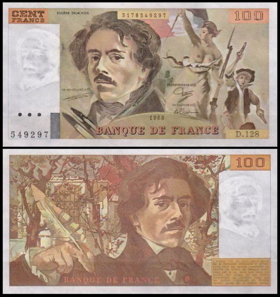 Франция 100 франков 1988 (UNC Pick 154d)