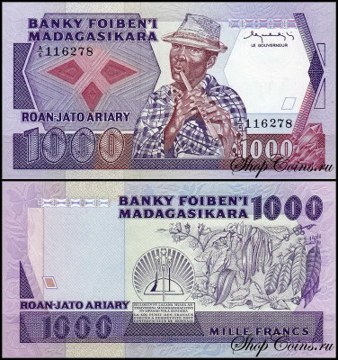 Мадагаскар 1000 франков 1983-1987 (UNC Pick 68)