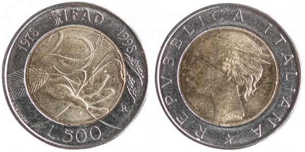 Италия, 500 лир 1998 год, UNC