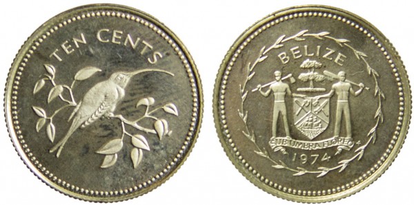Белиз, 10 центов 1974 год, ПРУФ